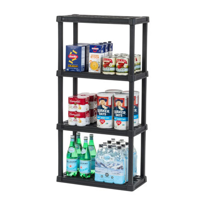 4-Tier Heavy Duty Plastic Shelving Unit, 48" Tall - 40lbs per Shelf, Modular Garage Rack Storage Organizer for Home, Basement, Laundry & Utility Room,