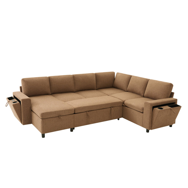 Canapé-lit modulaire convertible en U avec rangement, Brown Chenille