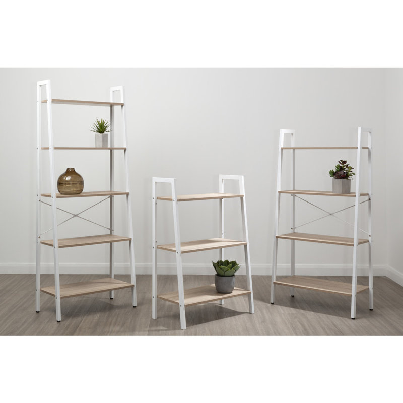 Octa 97cm H x 64cm W Solid Wood Etagere Bookcase, White, Natural
