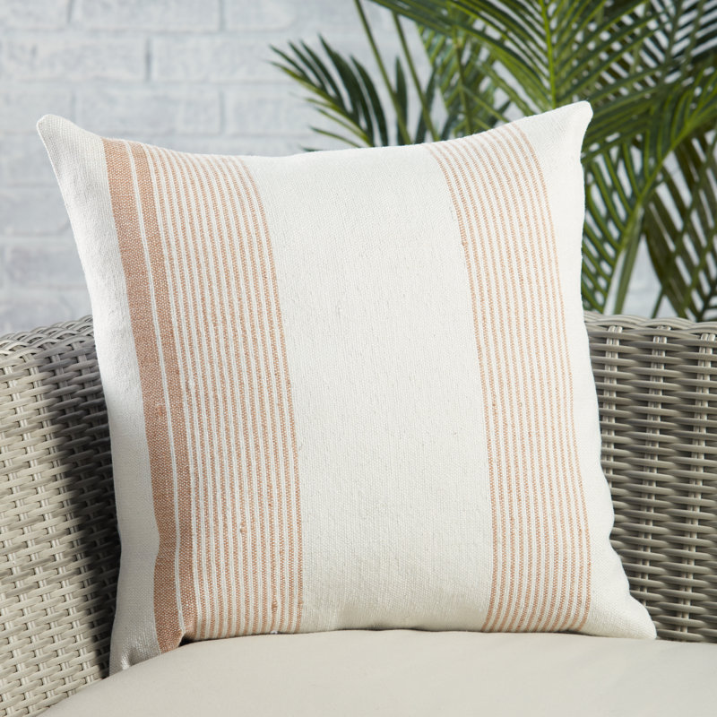 Sambuca Striped Outdoor Reversible Throw Pillow, Tan/Ivory, Pillow Cover Only - No Insert
