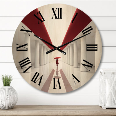 The Red Umbrella Minimal Architecture V - Abstract Landscape Oversized Wood Wall Clock
