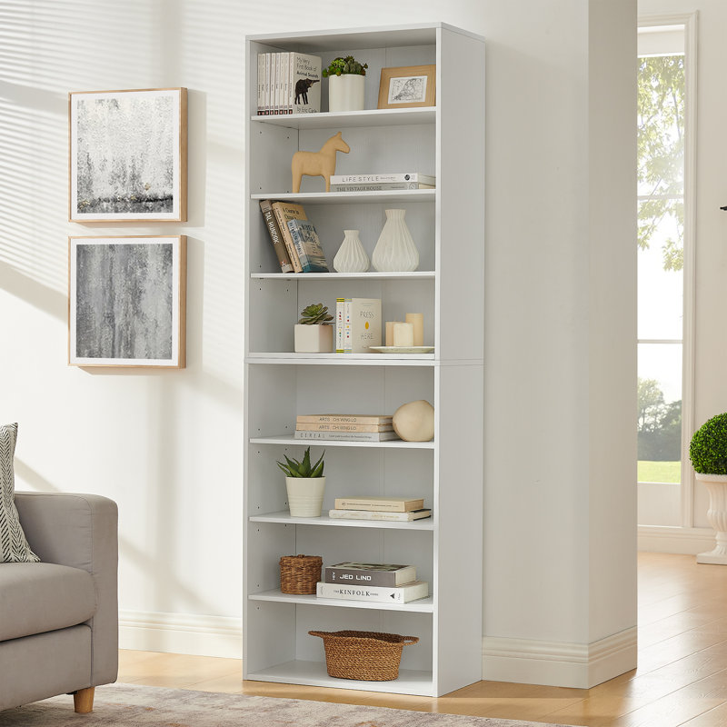 Armoire de rangement CD DVD, bibliothèque, étagère réglable à 8 couches, étagère de présentation, maison, bureau, bibliothèque double couche multifonctionnelle, peut être démontée en deux bibliothèques de rangement à 4 couches