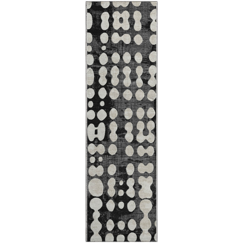 Premium Machine Washable Prisco Black Rug, Runner 2'3" x 7'6"