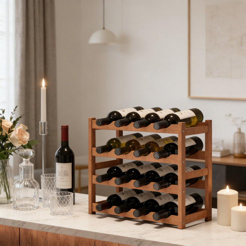 Étagère à vin en bambou sur pied pour armoire à vin, organisateur de support de bouteille de vin à 4 niveaux pour la cuisine, le garde-manger et la salle à manger