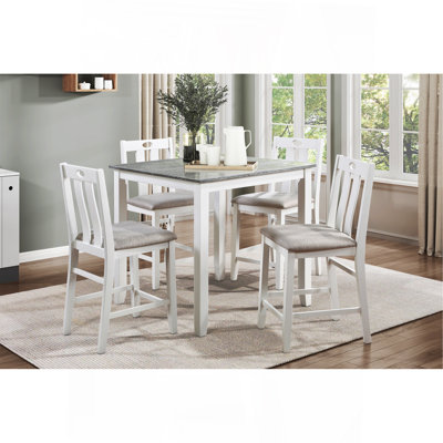 5-Piece Pack Counter Height Set Weathered Grey And White Table And Fabric Upholstered 4 Chairs Casual Dining Furniture