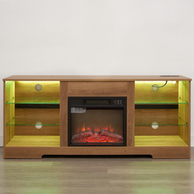 Console TV Stand with Fireplace (Oak)