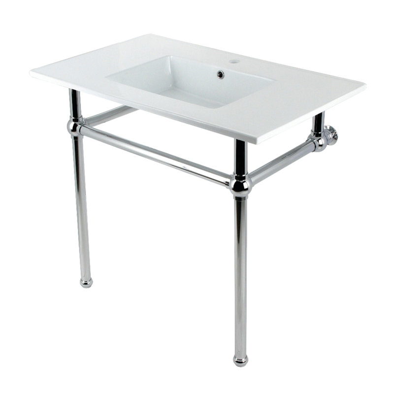 Kingston Brass Templeton 37-Inch Ceramic Console Sink with Brass Legs, White/Polished Chrome, Single