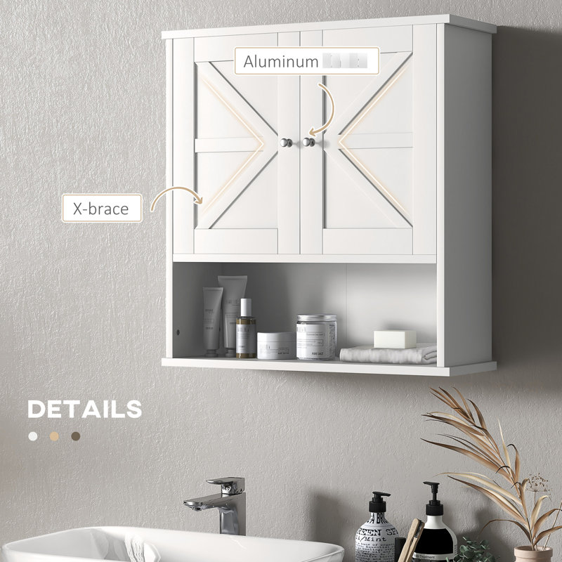 Armoire de salle de bain - murale, chic avec tablette spacieuse, unité de rangement blanche, structure de tablette réglable