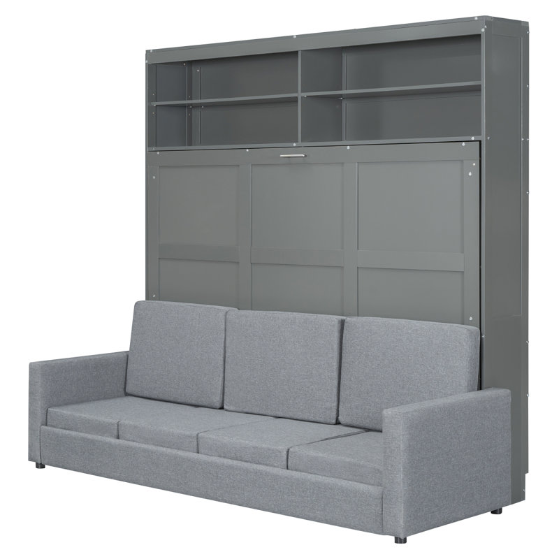 Queen Size Murphy Bed Wall Bed With Sofa,Gray