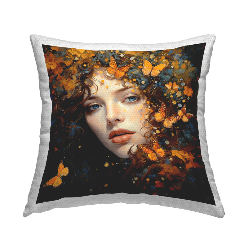 Coussin extérieur Elegant Girl & Butterflies