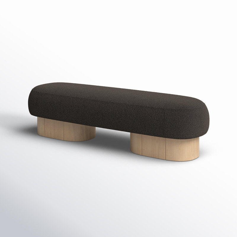 Banc rembourré en tissu Denyer, Chêne clair, Brun
