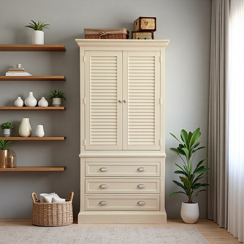 Armoire américaine en bois massif blanc cassé