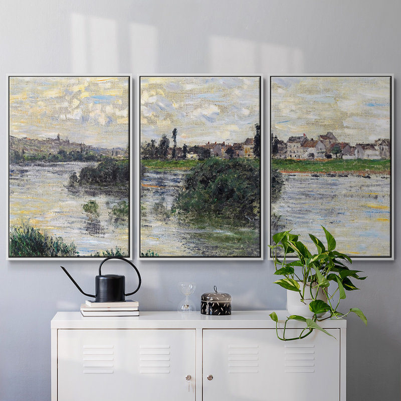 La seine à Lavacourt, 1879 3 pièces, H 24 po x l 48 po x P 2 po, Blanc
