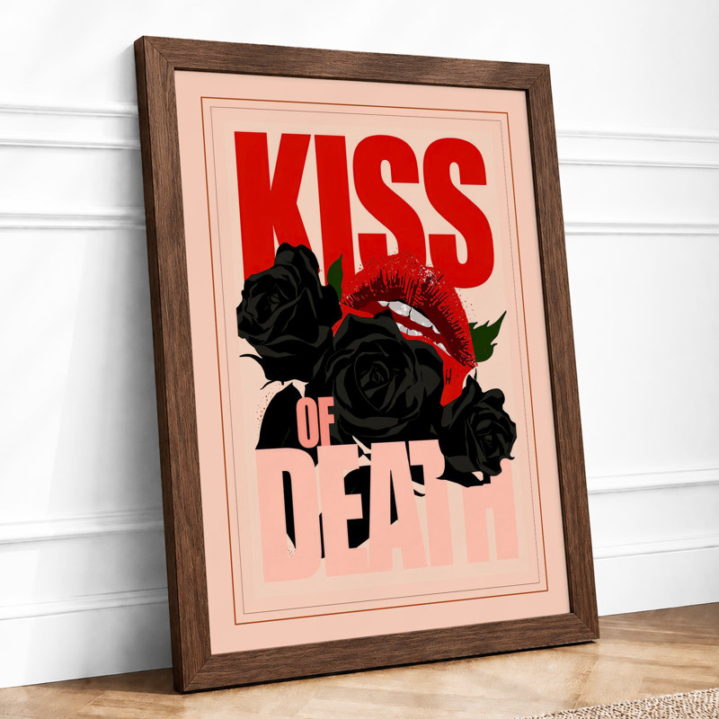 Kiss of Death Typography - Framed Print, A2 - 59.4 x 42.0 cm, Walnut