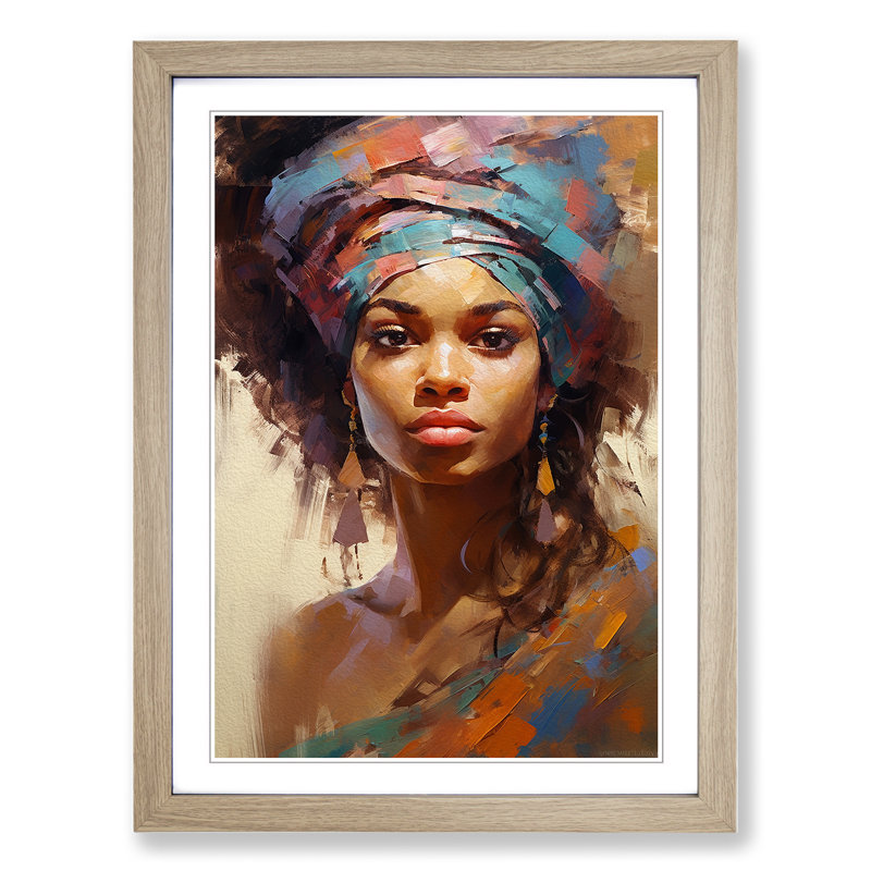 XYZ-FRM-V1223-1774 African Woman Impressionism - Single Picture Frame Print on Wood, 64cm H x 46cm W x 2cm D, Oak 