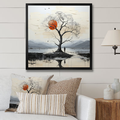 " Gray Red Minimalism Tree Solitude III "