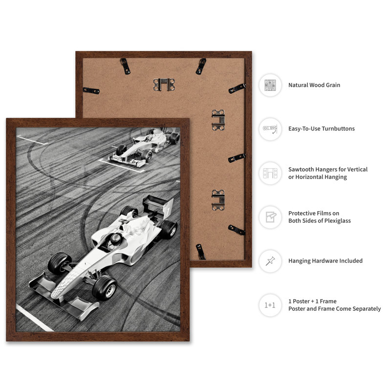 Voiture de course n ° 2, Poster, 08"H x 10"W, Brown Framed