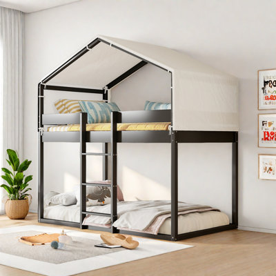 Lit simple superposé en bois avec tente
