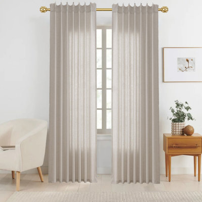Pinch Pleat Linen Curtains 2 Panels Set