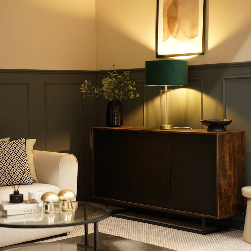Simonetta Glass Table Lamp, Gold, Forest Green, Yes