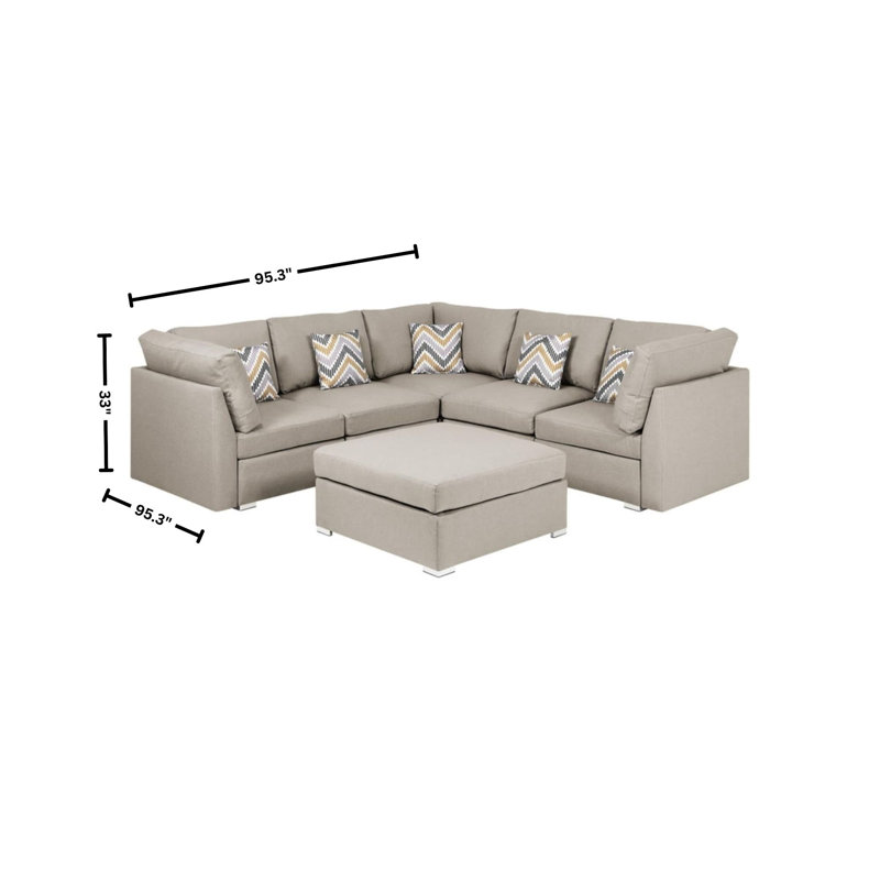 Canapé modulaire réversible en tissu beige avec repose-pieds et coussins Latitude Run® Zen Zone