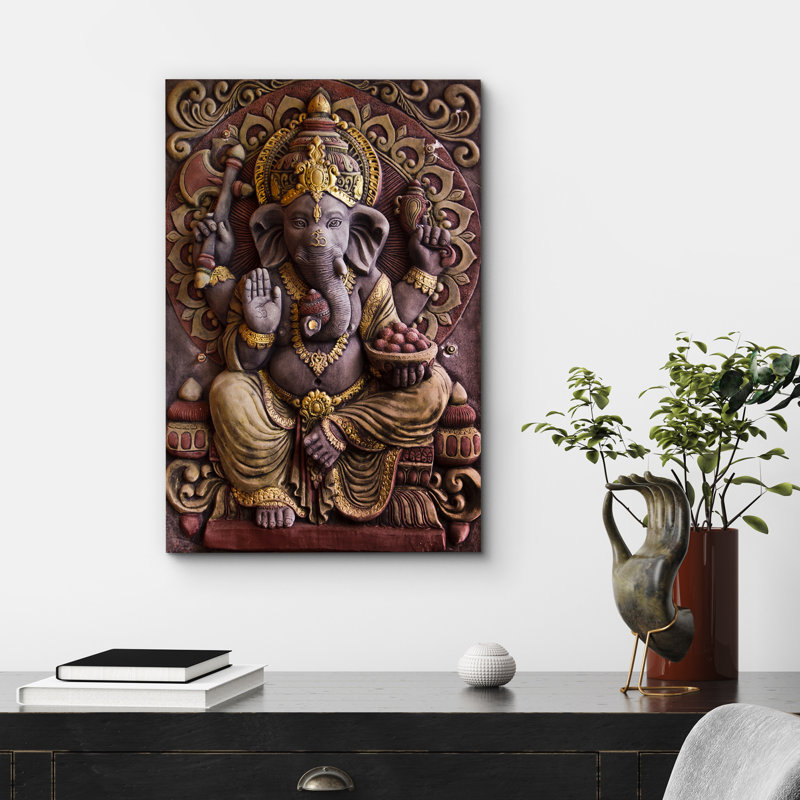 «Ganesha Hindu God Sculpture», reproduction d'art sur toile encadrée, H 24 po x l 16 po x P 1,5 po