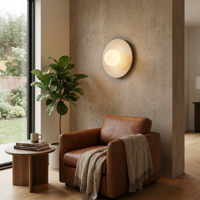 Applique murale moderne en travertin avec globe et abat-jour en verre