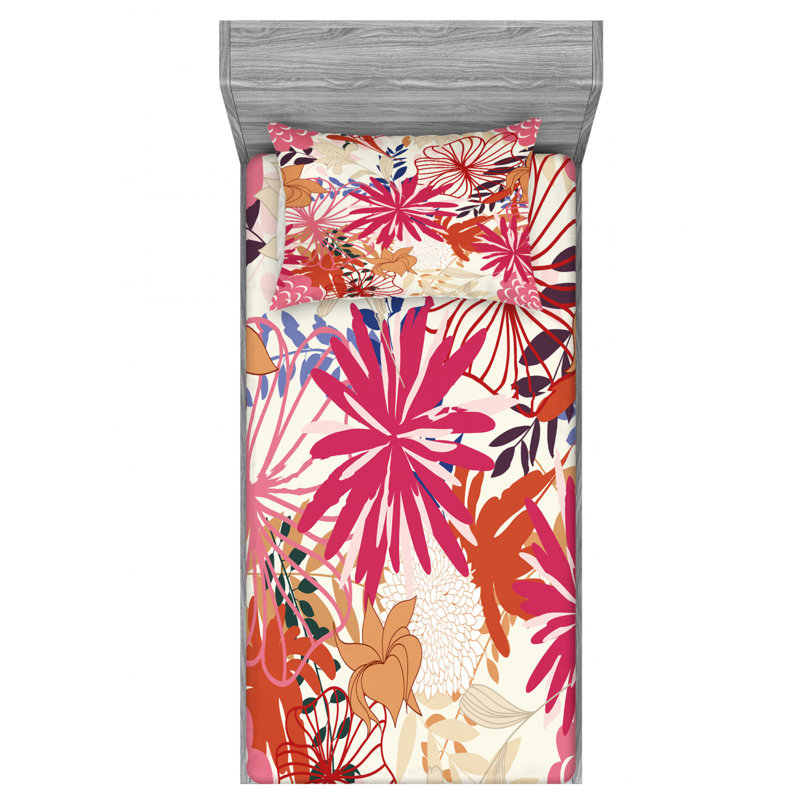 Microfiber Floral Sheet Set, Twin XL Sheet Set with Fitted Sheet