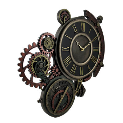 Horloge murale astrolabe steampunk en résine bronze antique avec détails en cuivre/laiton, 44,5 cm de large