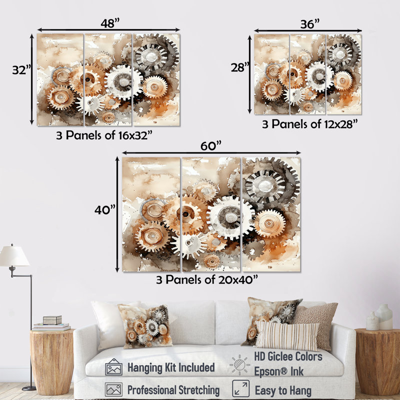 Gears and Cogs Of Innovation I - Ensemble d'art mural d'innovation, 32" H x 48" W, Wrapped Canvas, Ne s’applique pas