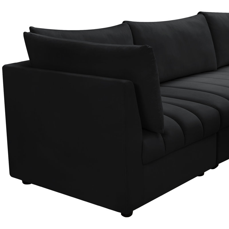 Ensoll Velvet U-Shaped Sectional Reversible, Black Velvet