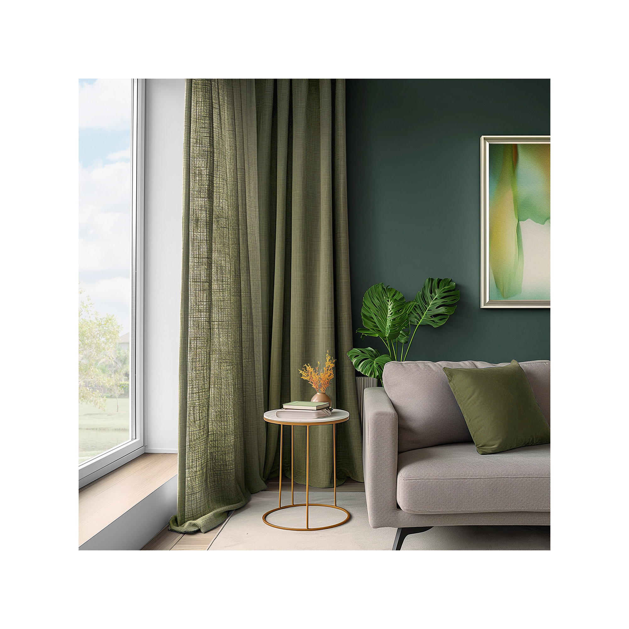 Farmbry Simply Faux Linen Curtains Pair - 2 Panels - Light Filtering Window Curtains, 50" W x 96" L, Green