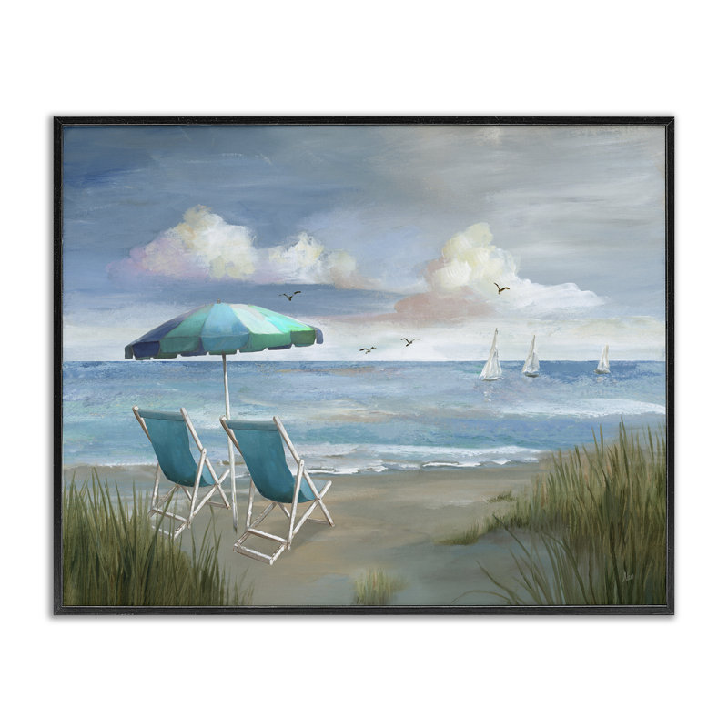 Mouettes sur une plage calme, estampe numérique par Nan, Giclée encadrée noir minuit, H 24 po x l 30 po