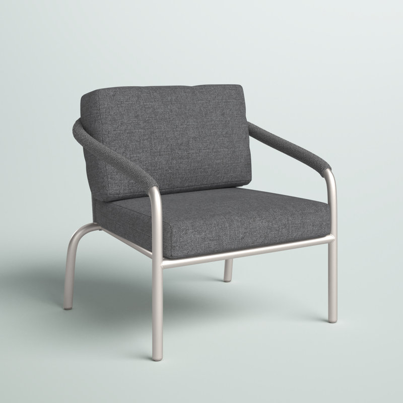 Catlin Aluminum Outdoor Patio Chair with Cushions – Modern Rope-Accent Lounge Chair with Quick-Dry Mesh, Rust-Free Frame & Arrives Fully Assembled