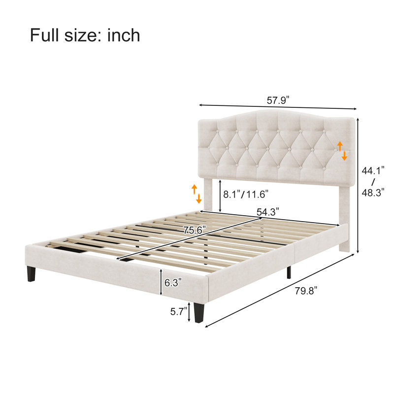 Lit en lin beige capitonné Diamond, Lit double
