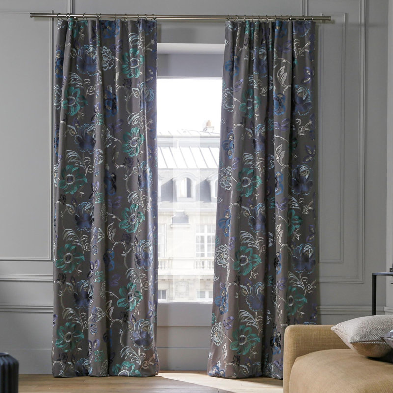 Magellan Cotton Blend Semi Sheer Single Curtain Panel, Blue, 135 W x 375 D cm