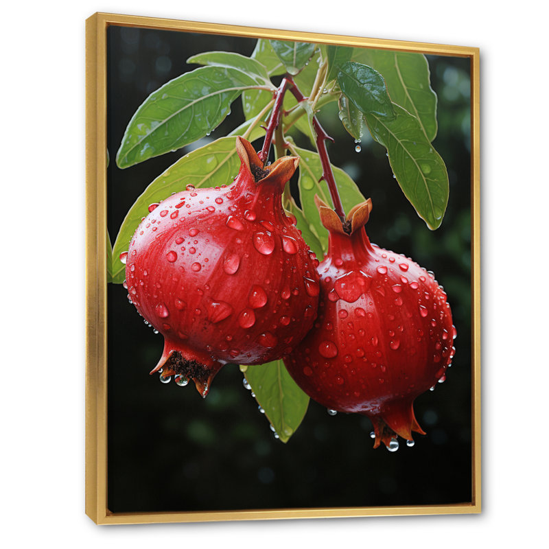 «Fruit Pomegranate Red Pointillism II», reproduction sur toile, H 44 po x l 34 po x P 1,5 po, Encadrement doré