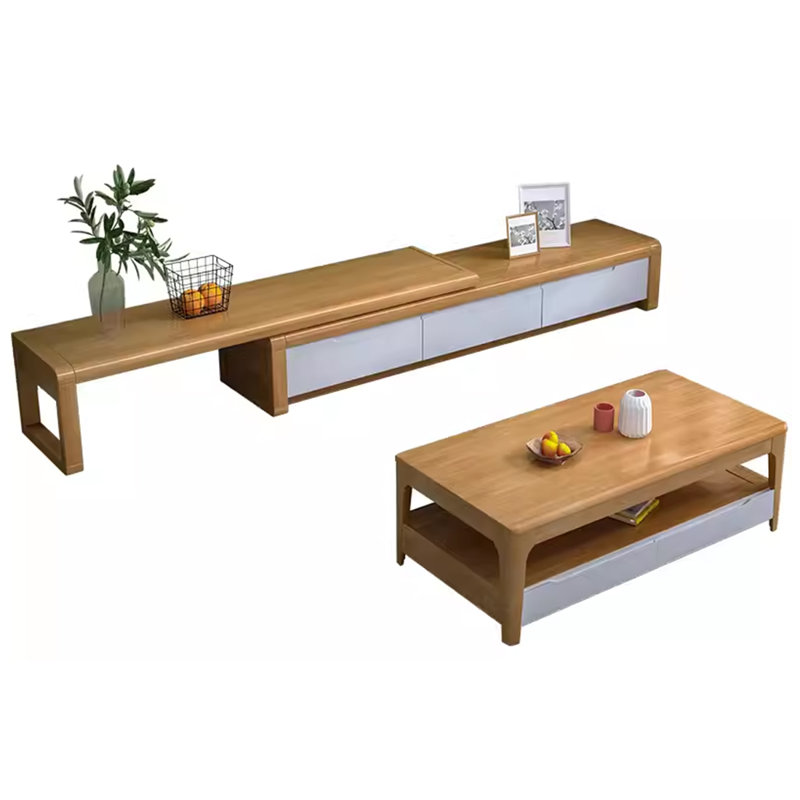 2 - Piece Living Room Table Set, Natural Wood/White