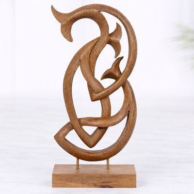 Sculpture de poisson en bois d'acacia massif fabriquée à la main Macaluso