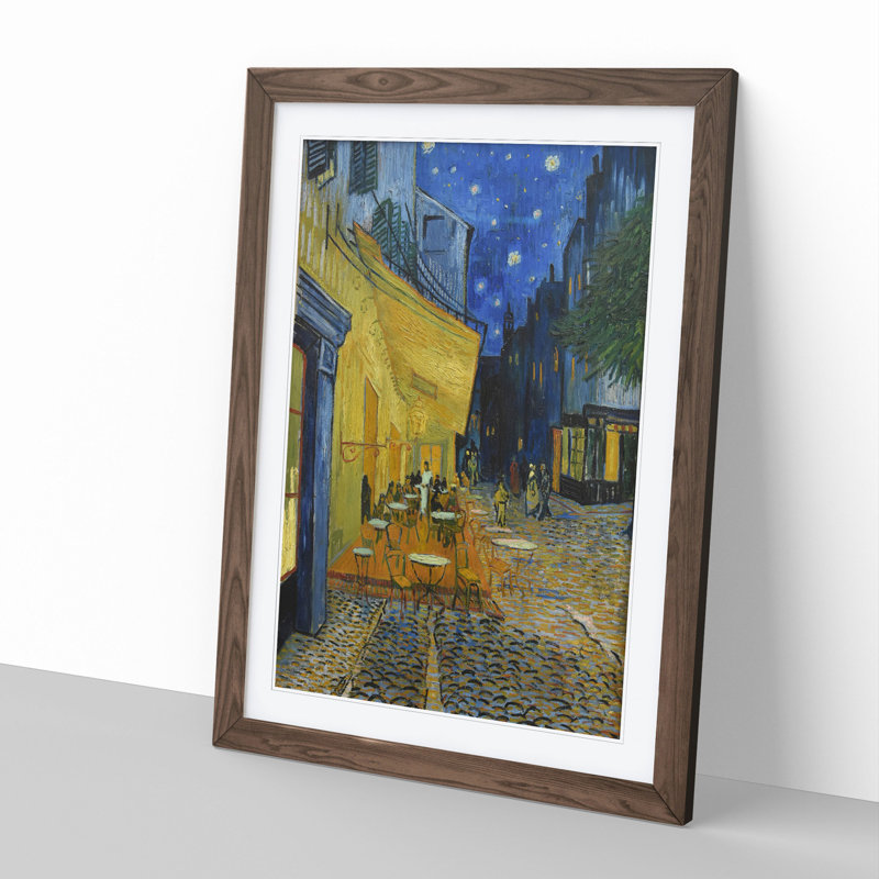 Cafe Terrace at Night by Vincent Van Gogh - Picture Frame Painting on MDF, Walnut Framed, 36cm H x 27cm W x 2cm D