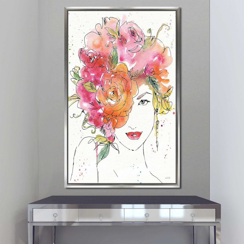 Motif floral IV - reproduction d'art, Cadre flottant argent, H 63,5 po x l 39,5 po x P 2 po