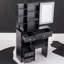 Petit meuble-lavabo de 29,2 po avec tabouret de bureau et tabouret rembourré à gauche 29,5 po, grande commande tactile, interrupteur tricolore, miroir à luminosité réglable, rangement à grande capacité, convient aux petits espaces