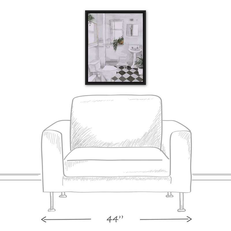 «Black and White Bathroom», peinture sur toile à cadre flottant, H 21,75 po x l 17,75 po x P 1,75 po