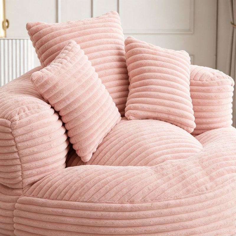 Pouf individuel avec 3 coussins et accoudoirs, Velours côtelé rose