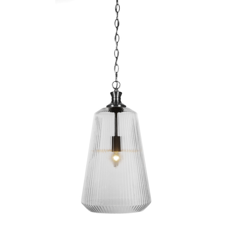 Luminaire suspendu à chaîne Carina, fini nickel brossé avec verre côtelé transparent de 11 po
