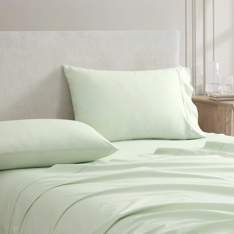 Martha Stewart Skylands Solid Cotton Percale Green Sheet Set, Full  Sheet Set with 2 Pillowcases, Green