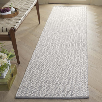 Tapis en laine / coton à tissage plat Nickholas ivoire / gris