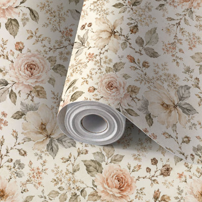Peel and Stick Wallpaper Contact Paper Seamless Vintage Floral Soft Pink Roses Leaves Self Adhesive and Removable 17.7in x 118in(45x300cm)
