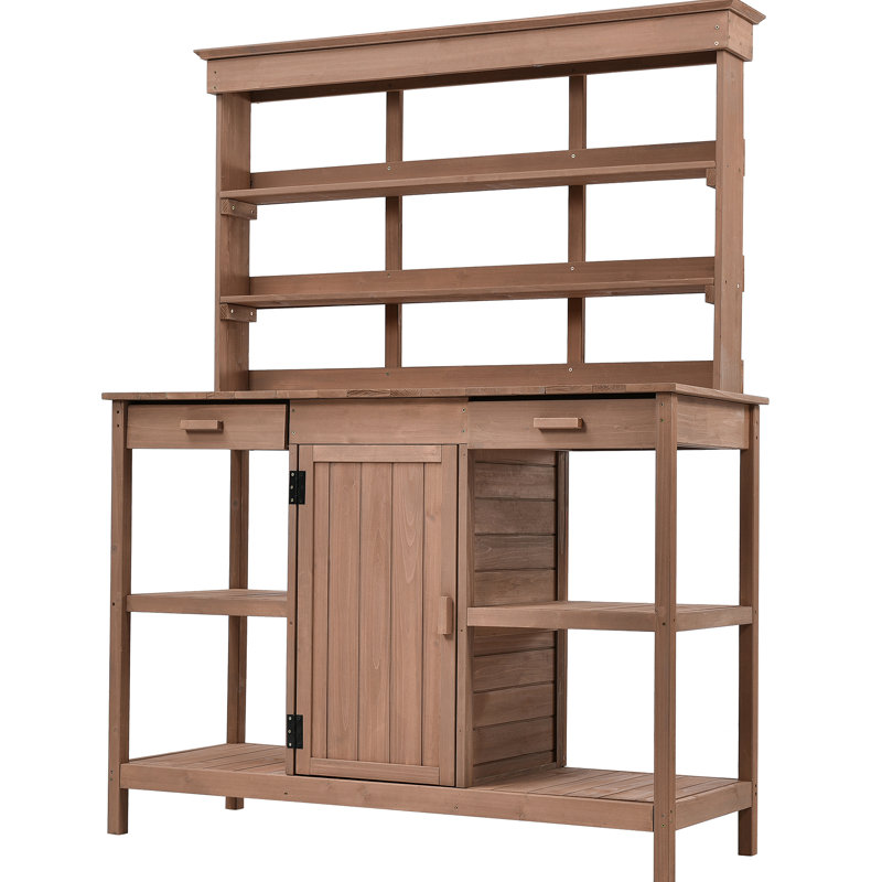 Grande table de rempotage en bois pour l'extérieur 66 ", poste de travail de jardin avec 2 tiroirs, Brown