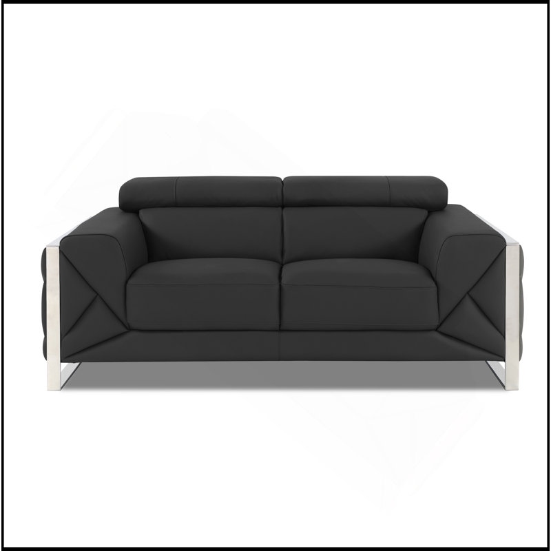 Causeuse en cuir italien Global United, Gris foncé, Argent argent